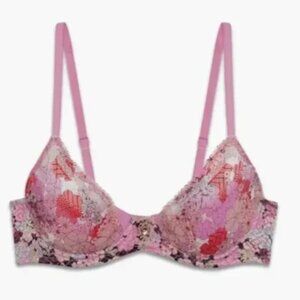 Savage X Fenty Penthouse Sweet Lace Quarter Cup Bra in Heavy Pink Size 32DD NWT